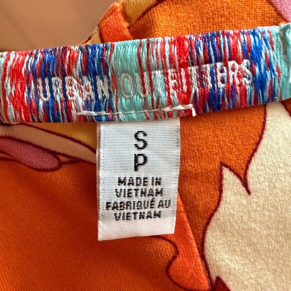 Urban Outfitters Floral Ruched Ruffle Mini Dress Orange Yellow Groovy Y2K Retro - Picture 5 of 6